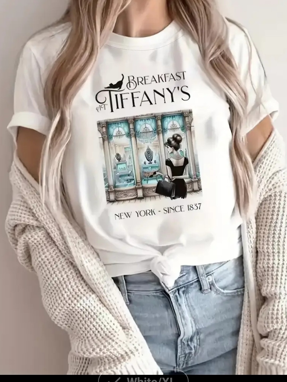 Breakfast at Tiffany's Graphic Tee in White and Teal